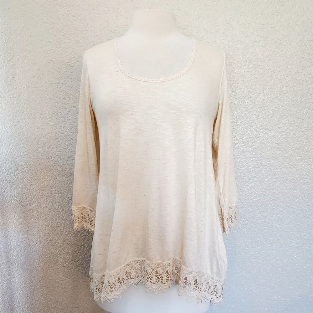 Max Studio Cream Blouse w/Lace Trim Size M